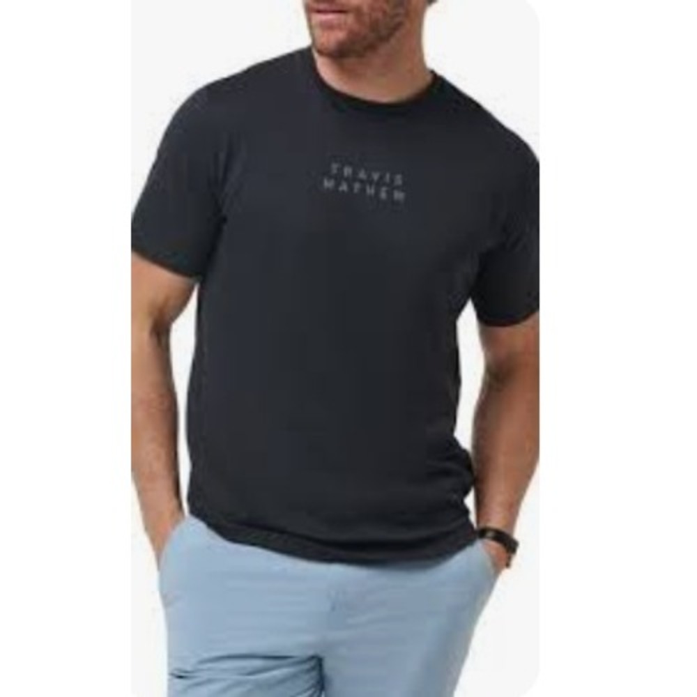 TravisMathew Mens Black Graphic Logo T-Shirt‎ Size L Short Sleeve Crew Neck